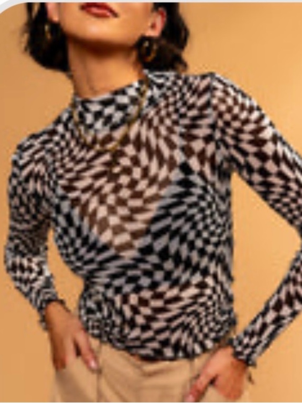 Dressed In LALA “Me Me Me Cropped Mesh Top” in Checkerboard Black White Size S